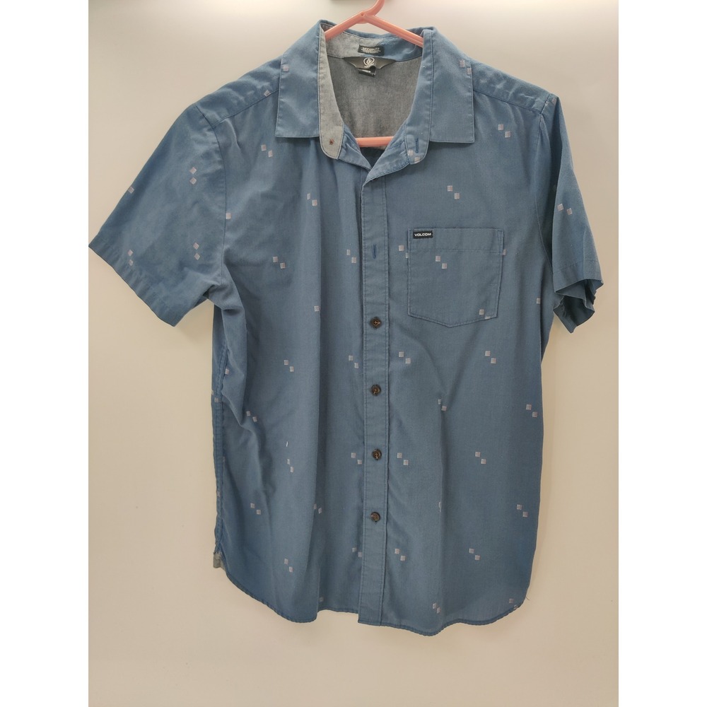 Volcom Mens Blue Short Sleeve Button Up Shirt Modern Fit Geometric Print Size M
